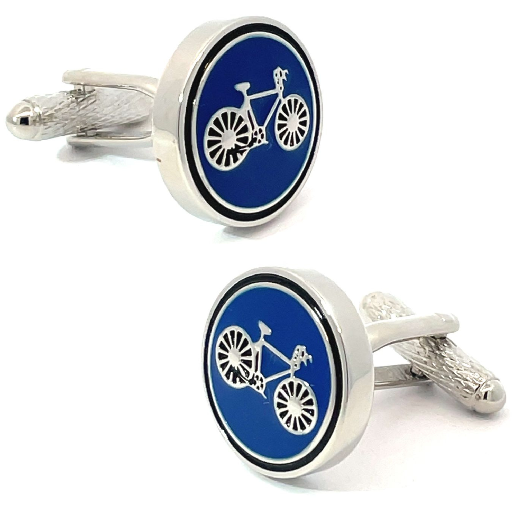 Round Bicycle Blue Cufflinks