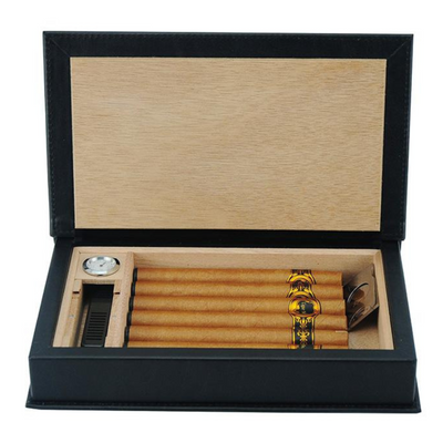 5 CT Black Cigar Humidor Leather Case for Cigars