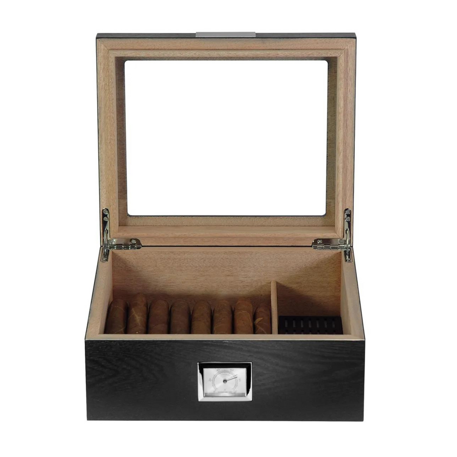 25 CT Black Cigar Humidor OAK Veneer Box for Cigars