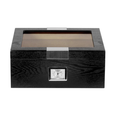 25 CT Black Cigar Humidor OAK Veneer Box for Cigars