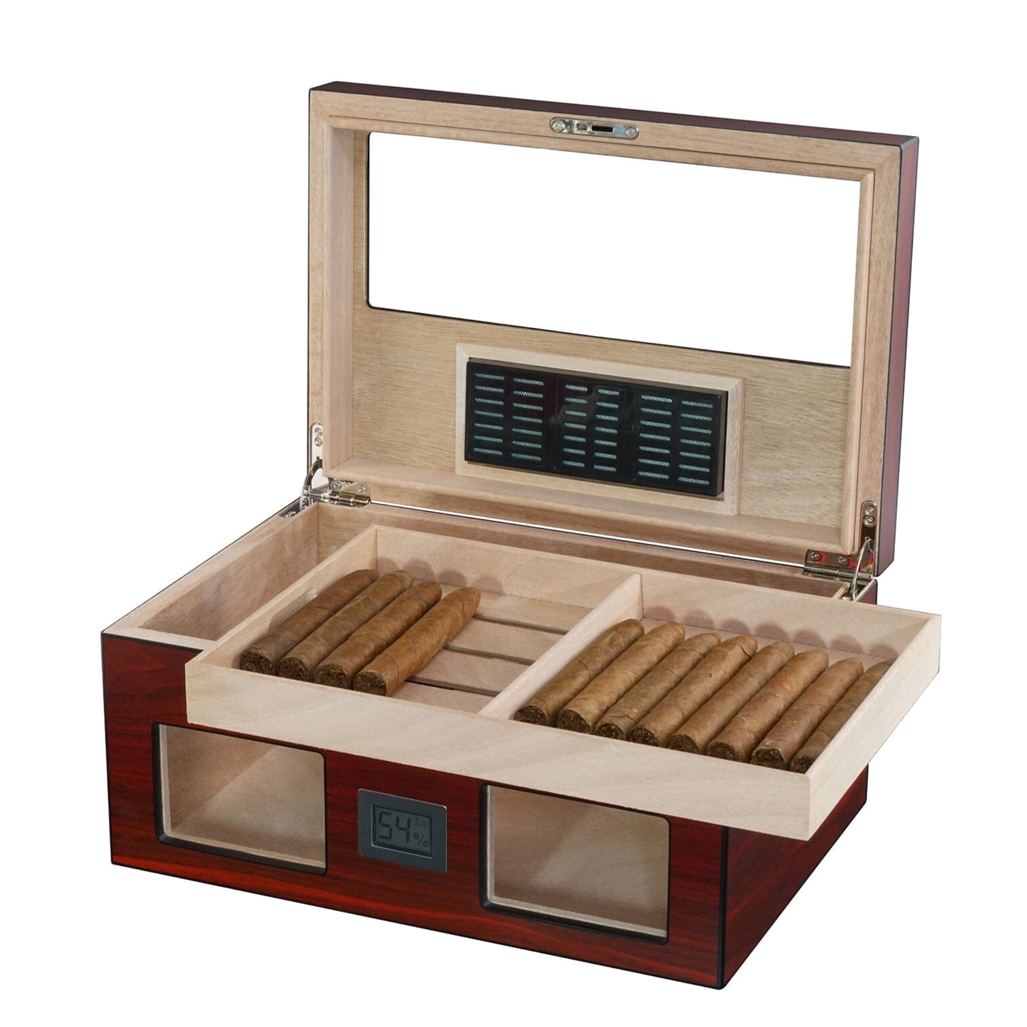 100 CT Cherry Wooden Cigar Humidor Box with Digital Hygrometer Cigar Boxes Clinks 