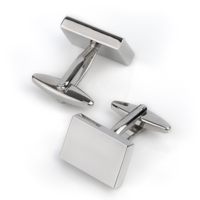 Shiny Silver Rectangle Engravable Cufflinks