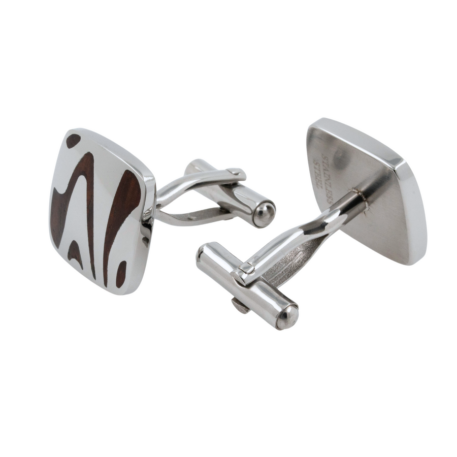 River Wood and Stainless Steel Cufflinks
