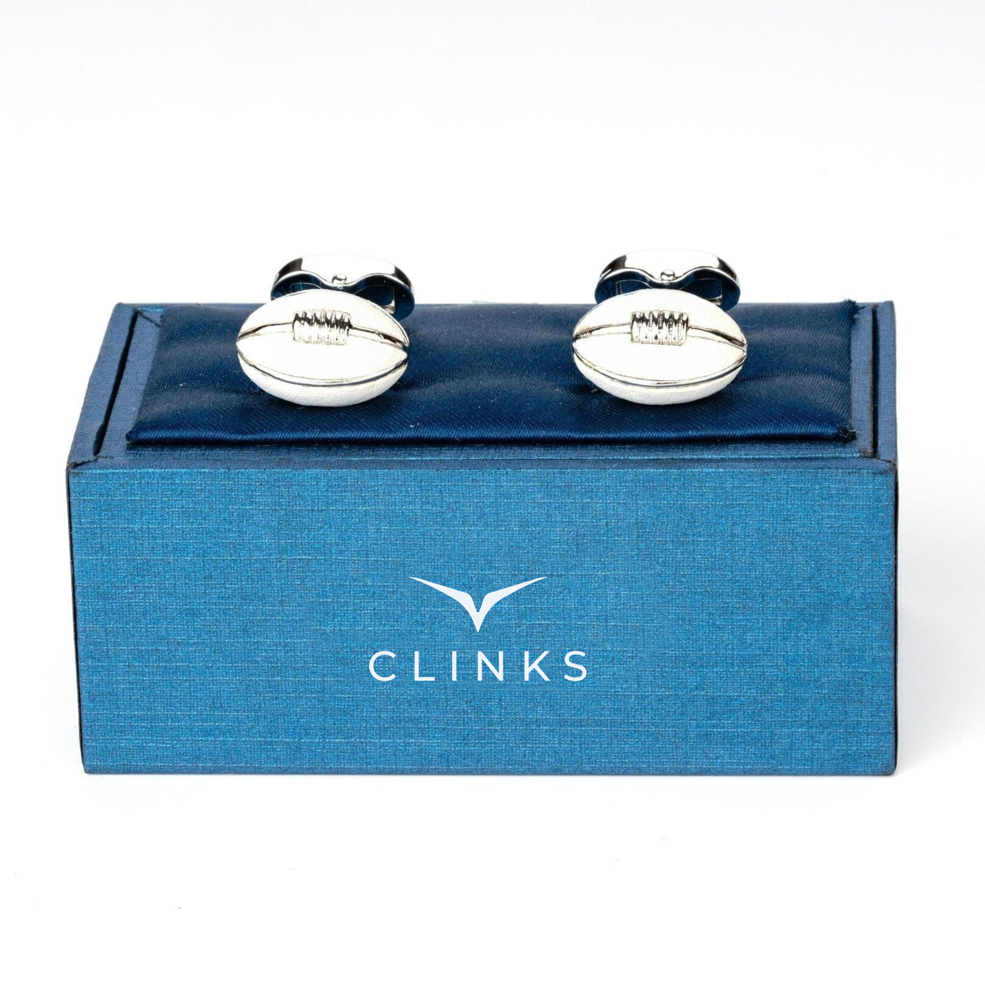 Footy White Leather Football Cufflinks