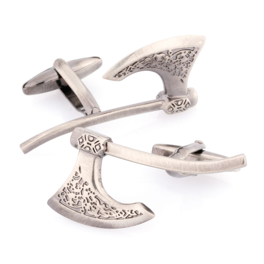 Medieval Axe Cufflinks in Burnished Silver
