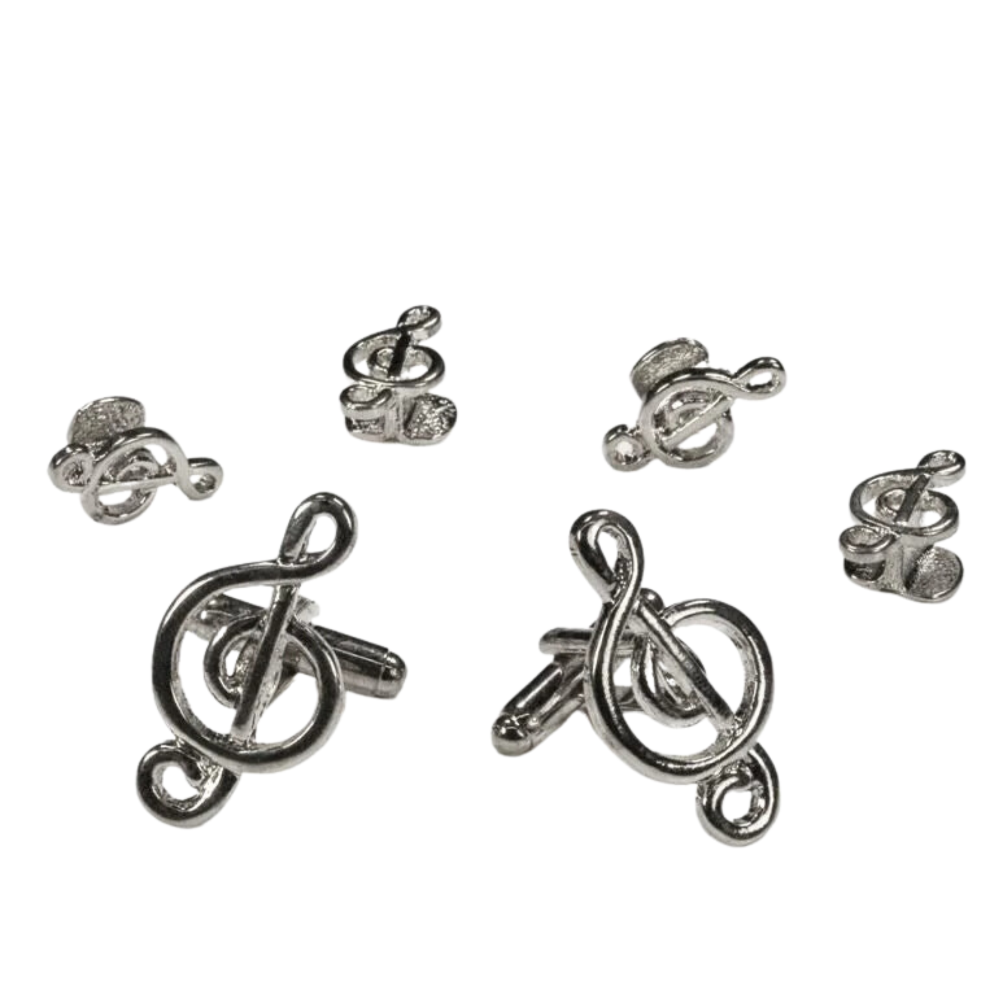 Musical Note Silver Cufflinks and Stud Set