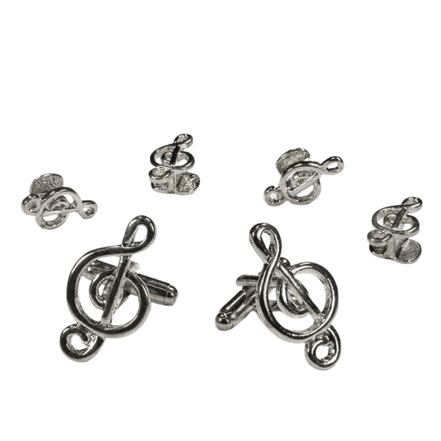 Musical Note Silver Cufflinks and Stud Set