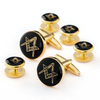 Freemason Masonic Logo Round Gold Cufflinks and Studs Set