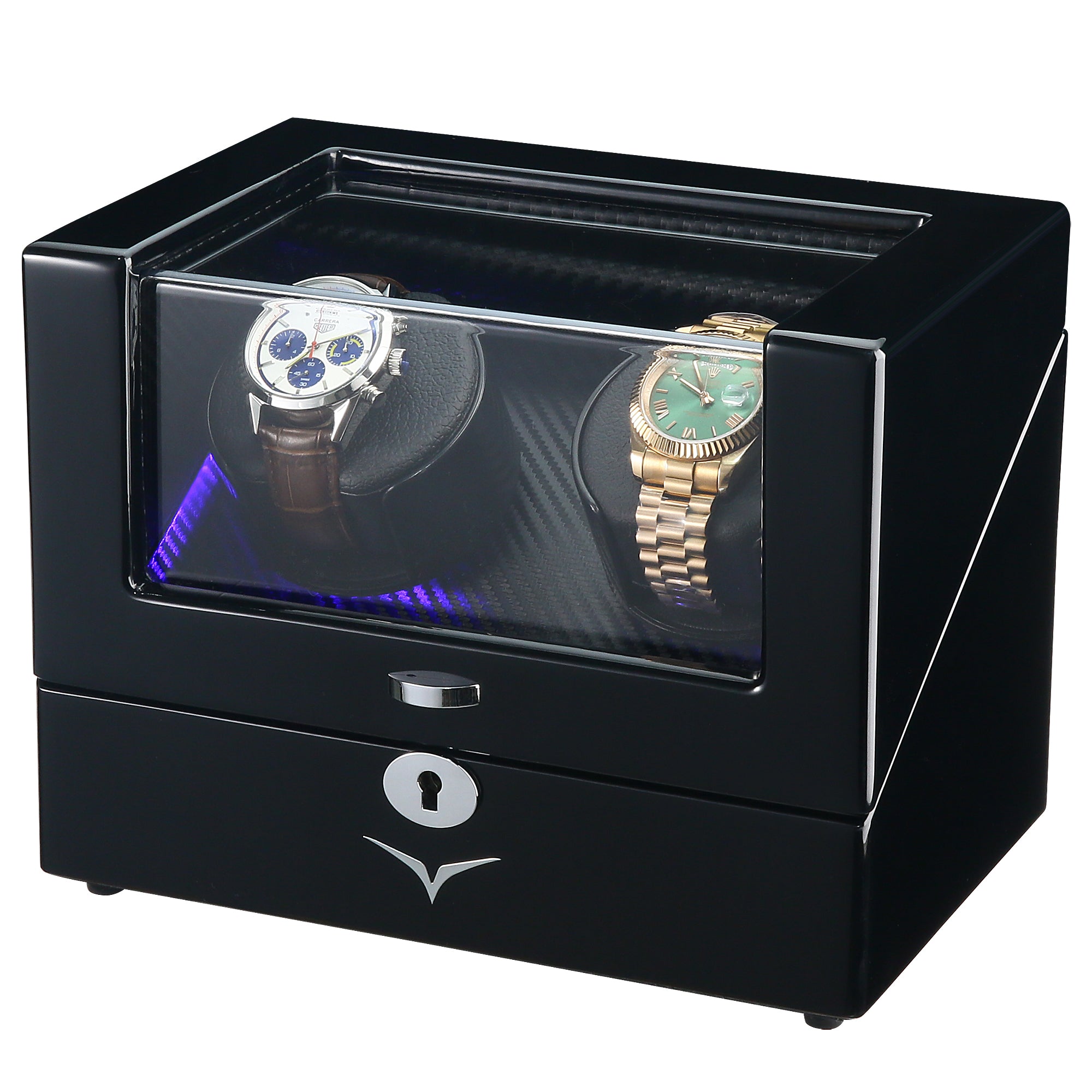 Waratah Black Carbon Fibre Watch Winder Box for Watches Clinks