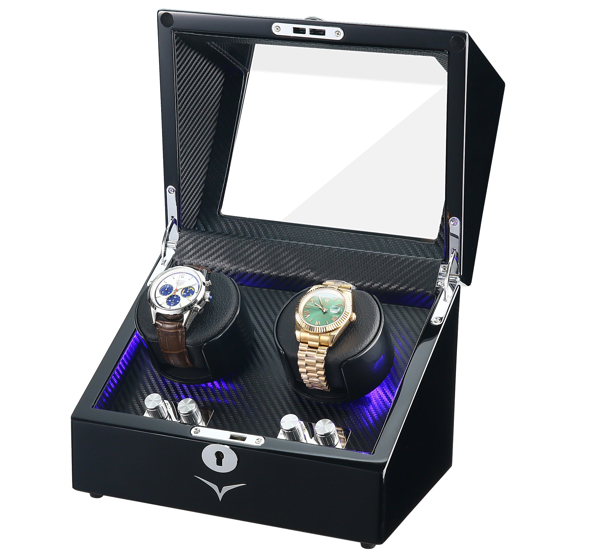 Waratah Black Carbon Fibre Watch Winder Box for Watches Clinks
