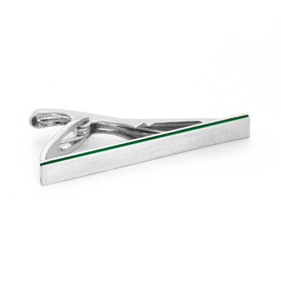 Brushed Silver with Green Edge Small Tie Clip