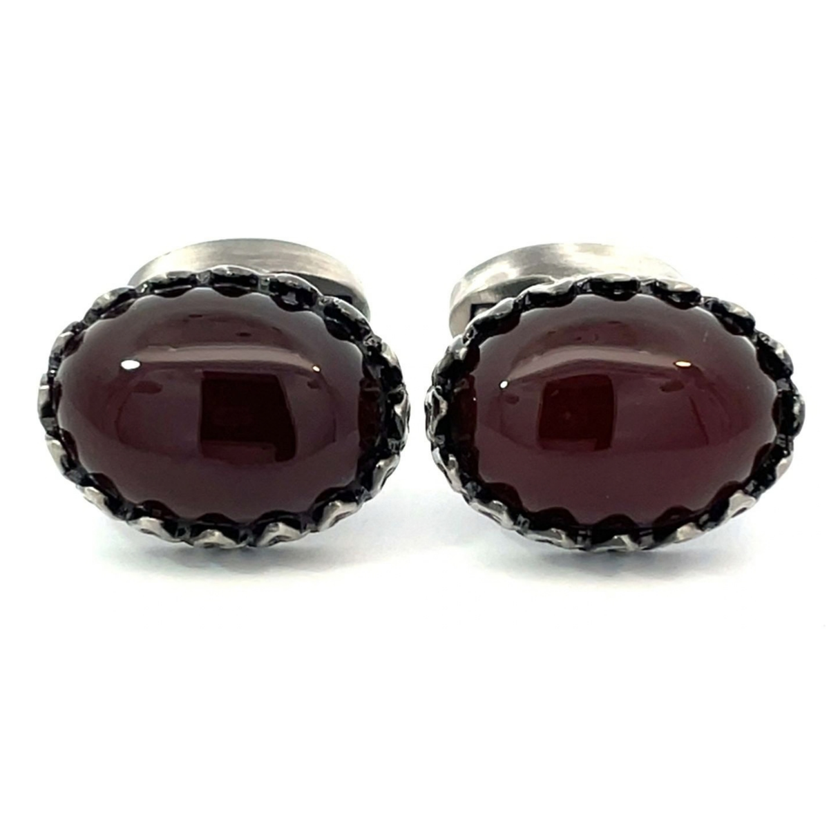 Red Agate in Antique Silver Cufflinks