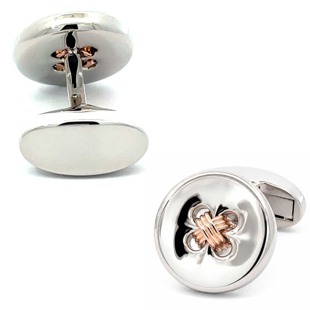 Silver Button with Rose Gold Thread Cufflinks