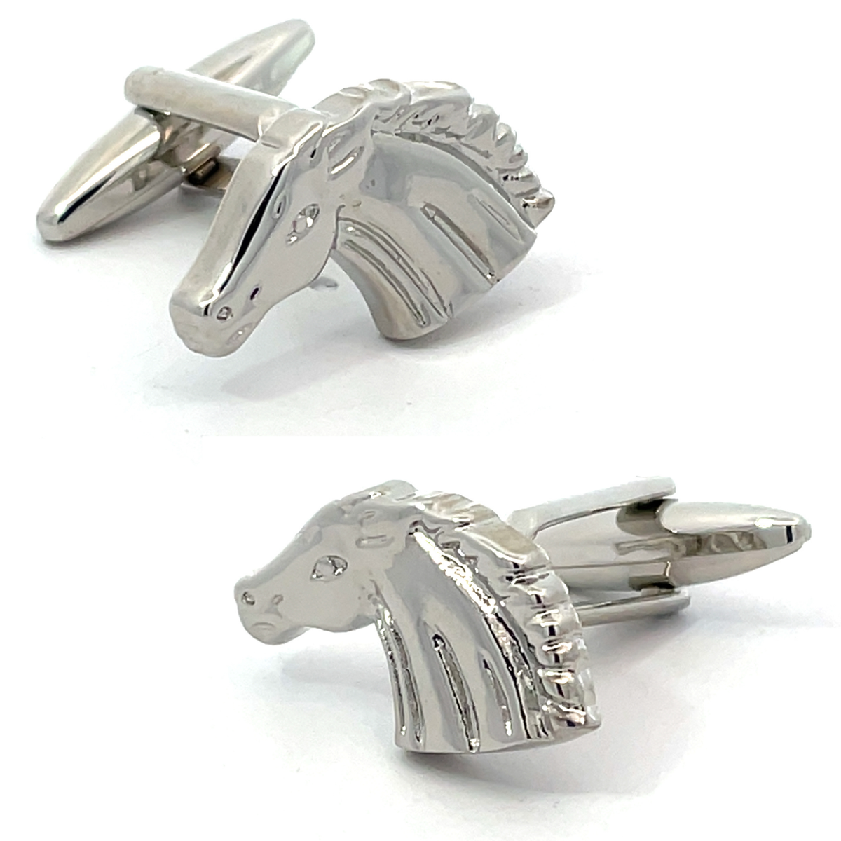 Shiny Silver Horse Head Cufflinks