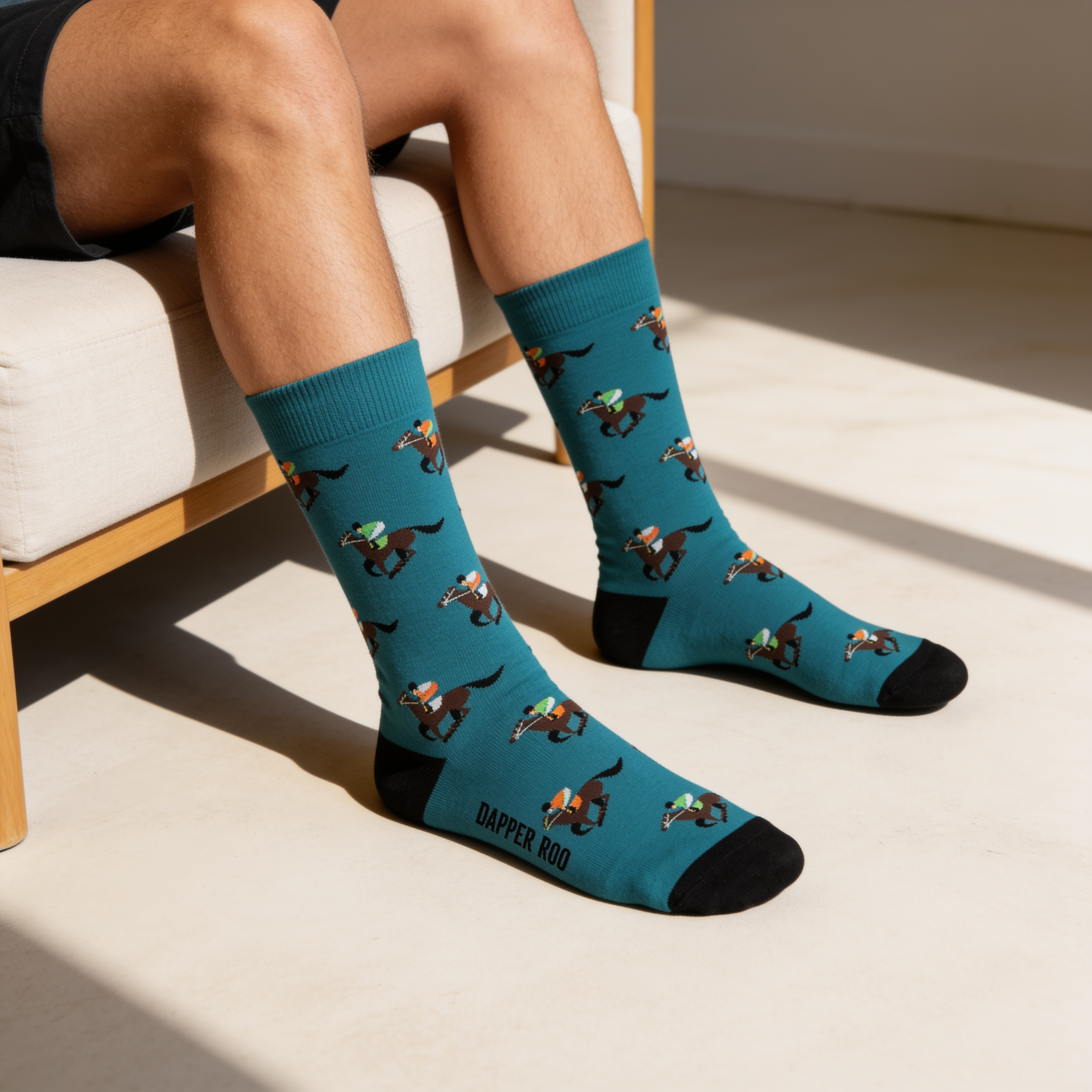 At the Races Horse & Jockey Bamboo Socks by Dapper Roo lifestyle image