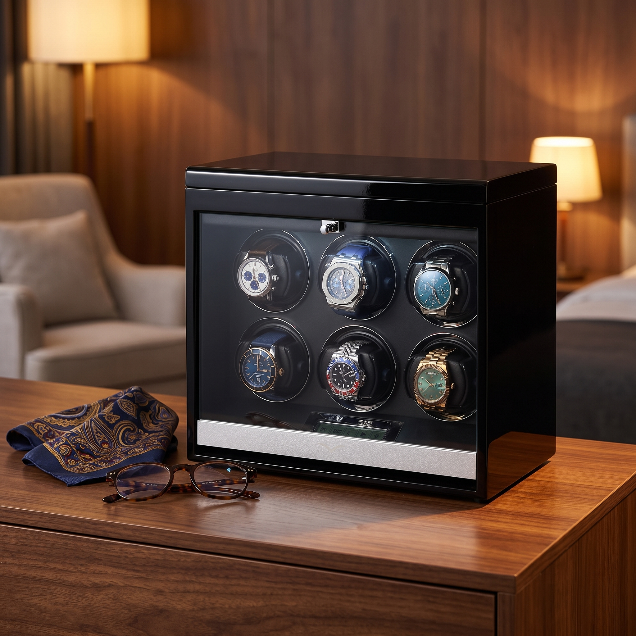 Vancouver Watch Winder for 6 Black — lifestyle shot