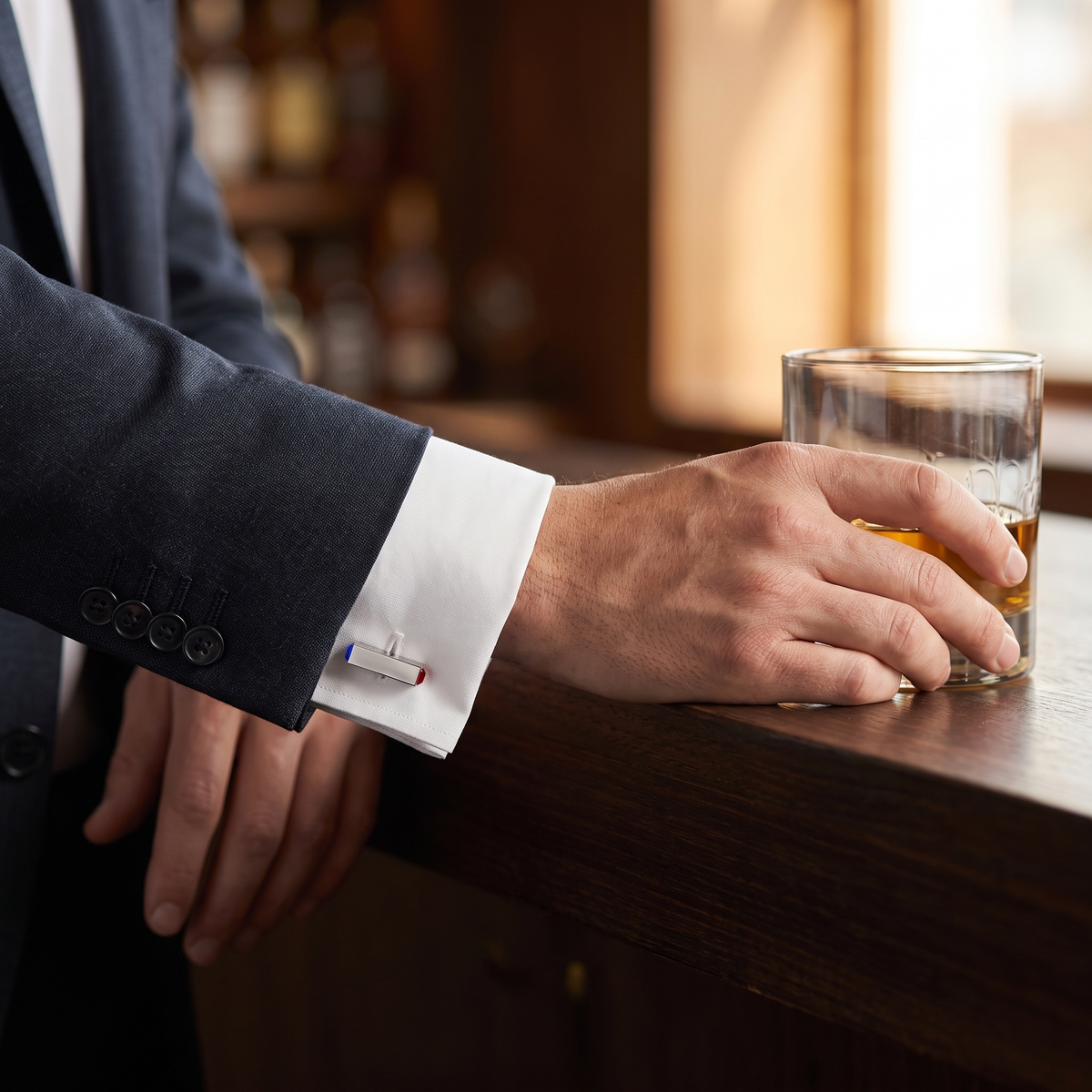 Red & Blue Crystal Chain Cufflinks — lifestyle shot