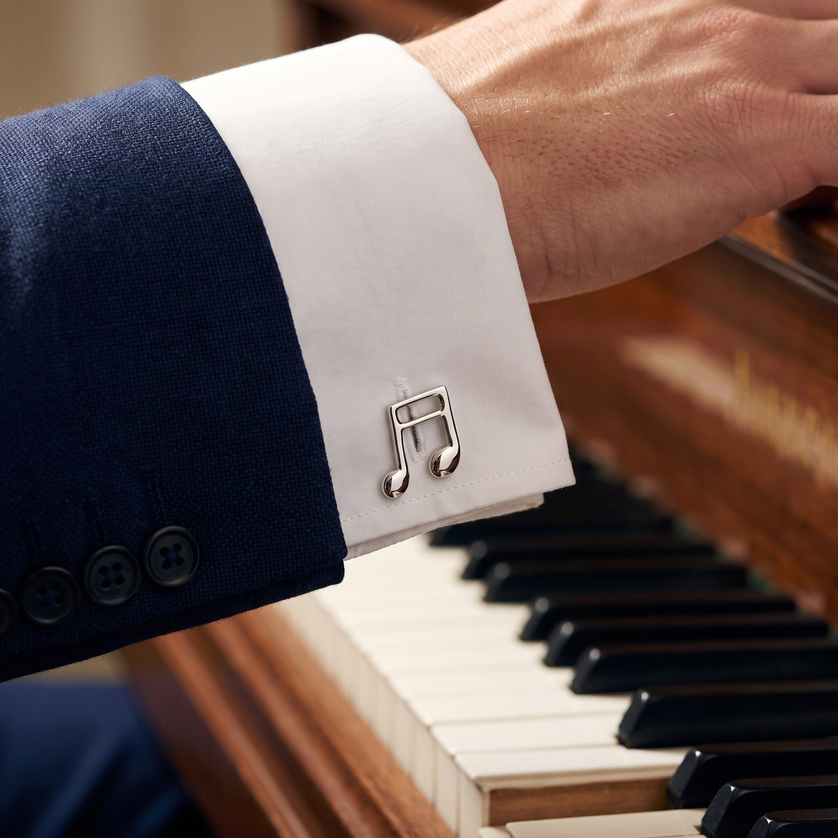 Musical Note Silver Cufflinks — lifestyle shot