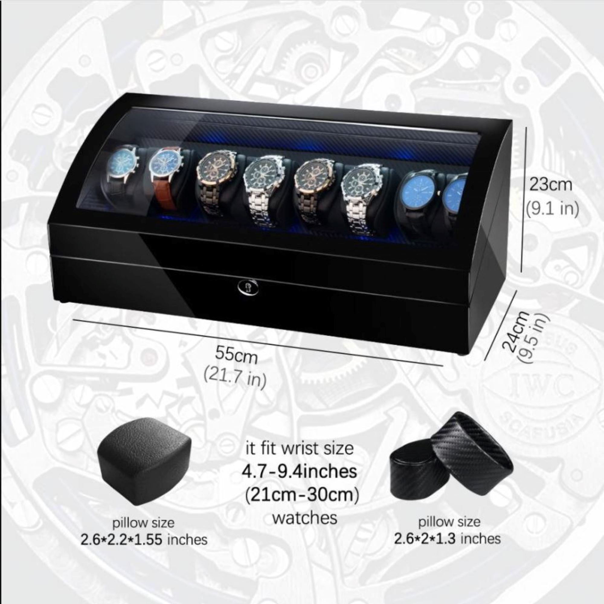 Seconds - Avoca Watch Winder Box for 8 + 8 Watches in Black (b) Seconds Clinks 