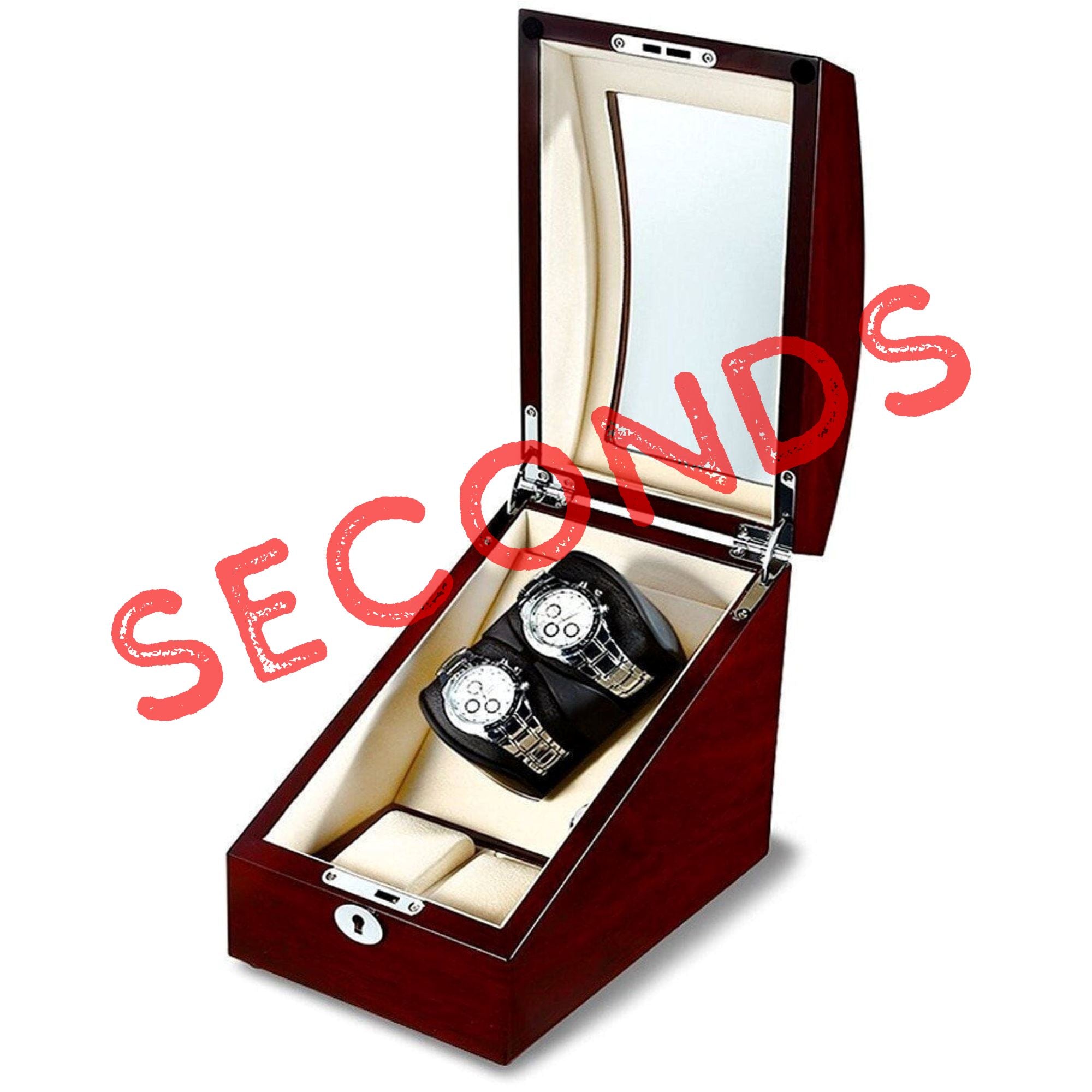 Seconds - Avoca Watch Winder Box for 2 + 2 Watches in Mahogany (a) Seconds Clinks 