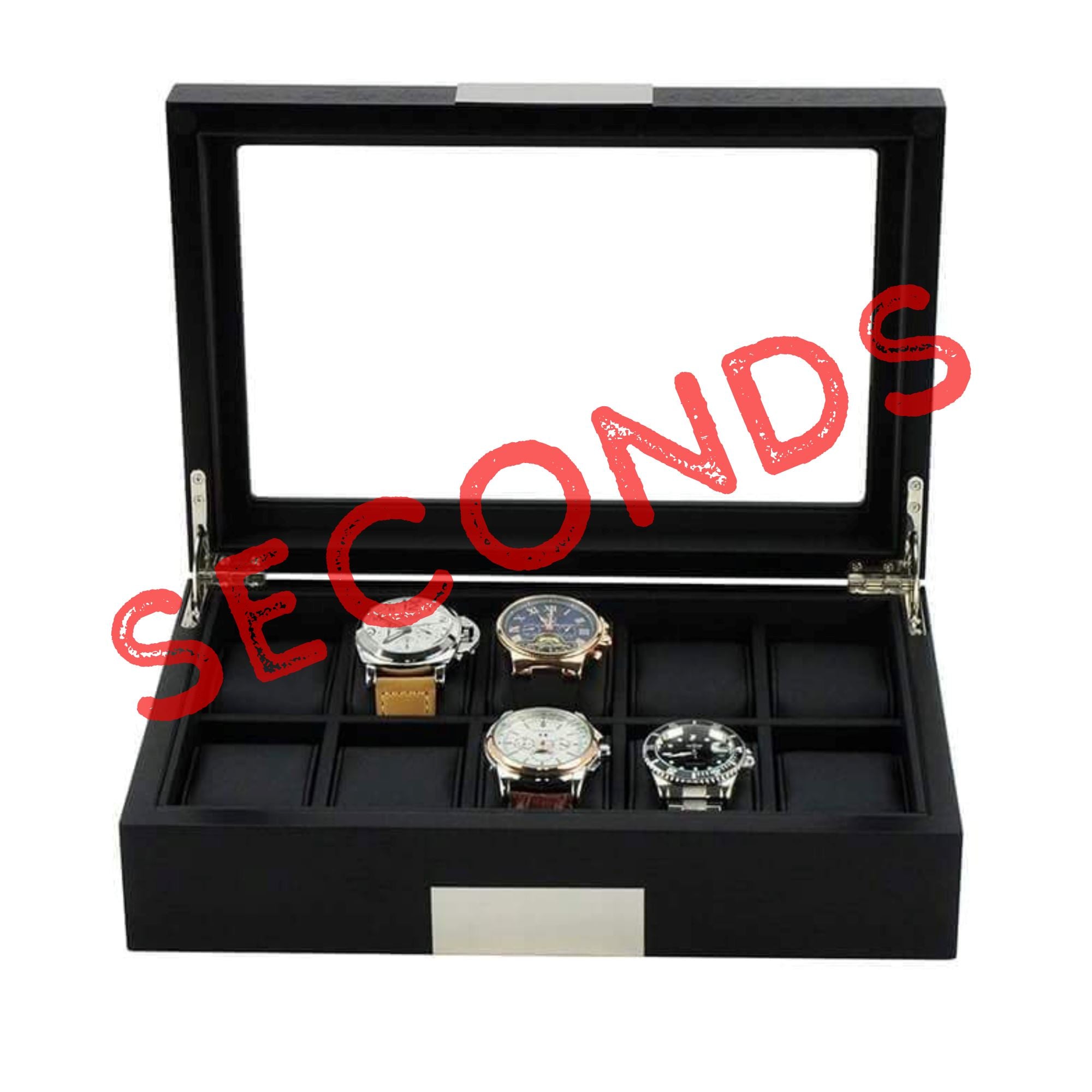 Seconds - 10 Slots Black Wooden Watch Box Seconds Clinks 