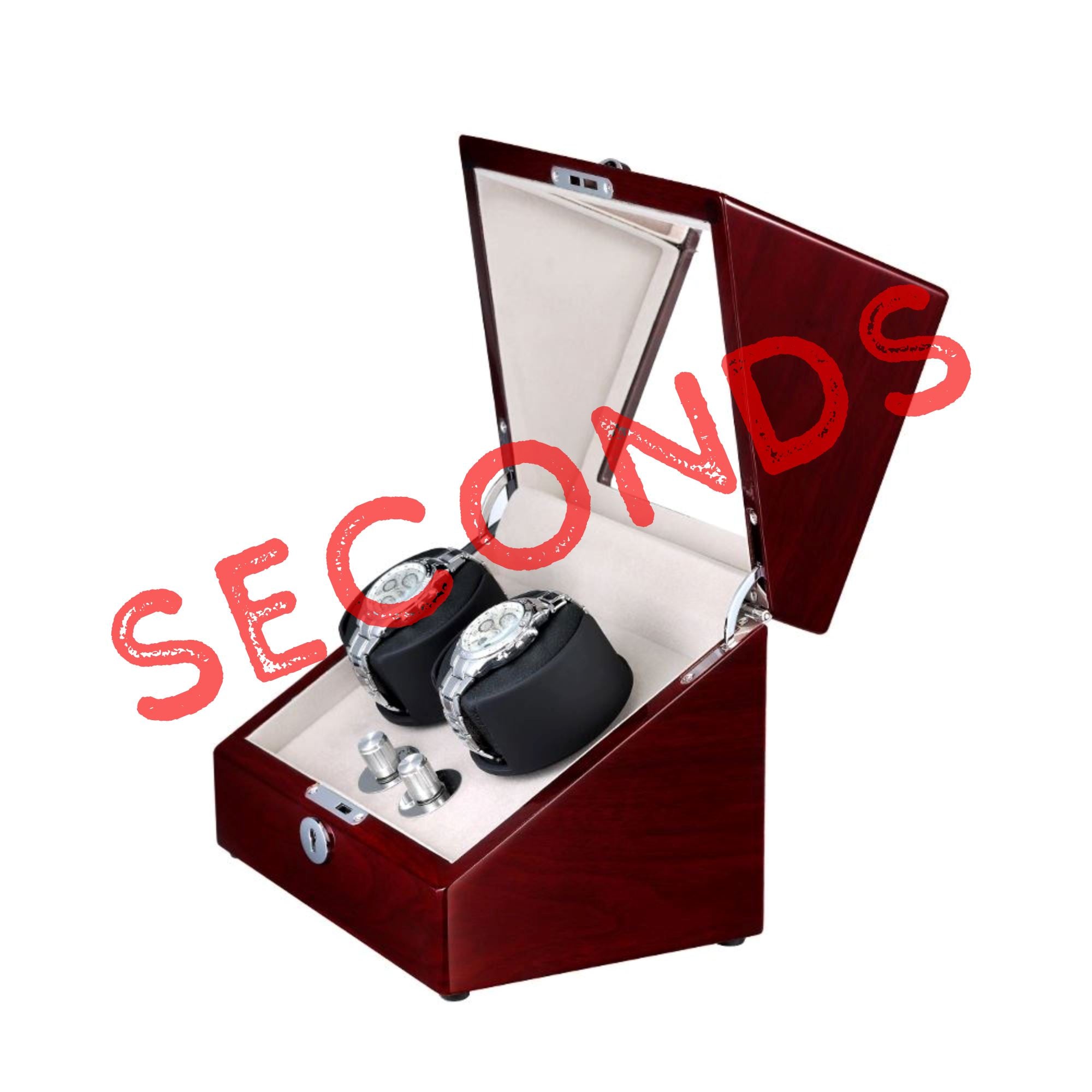 Seconds - Waratah Mahogany Watch Winder Box for 2 Watches ( b) Seconds Clinks 