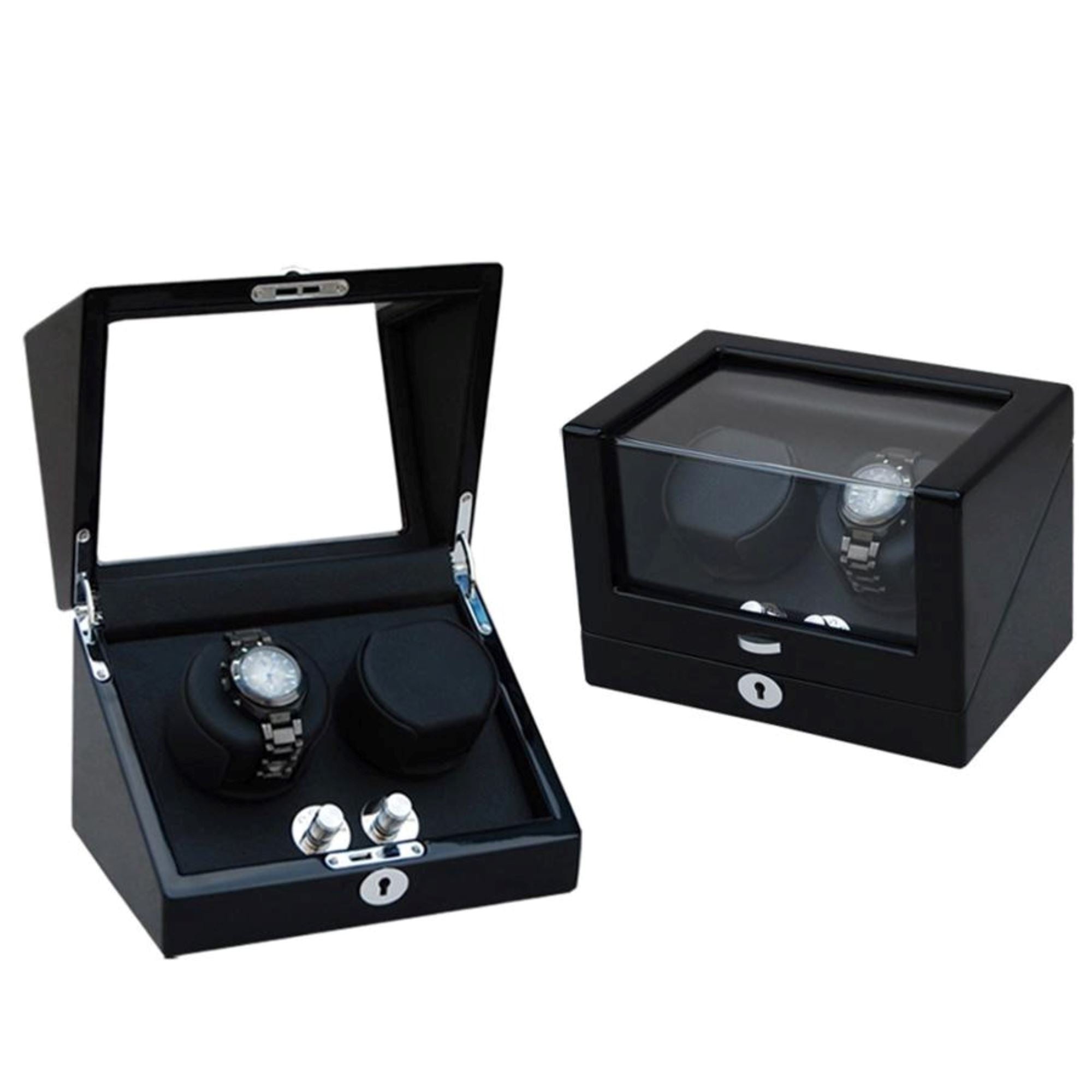 Seconds - Waratah Black Carbon Fibre Watch Winder Box for 2 Watches (c) Seconds Clinks 