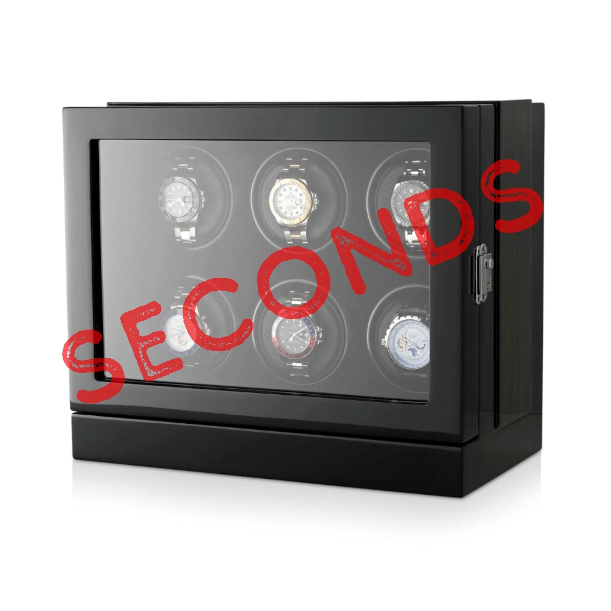 Seconds - Sydney Watch Winder Box for 6 Watches in Black (b) Seconds Clinks 