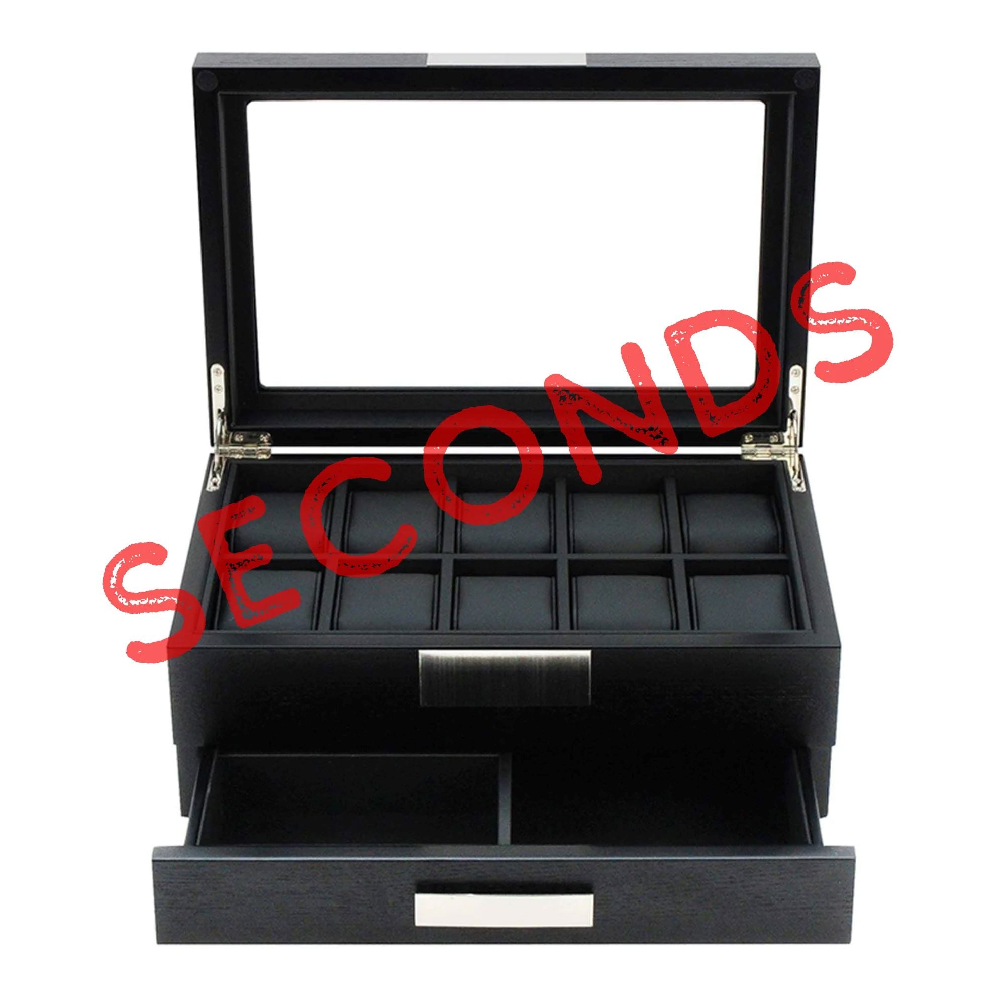 Seconds - Black Wooden Watch Box for 10 Watches with a Drawer (c) Seconds Clinks 