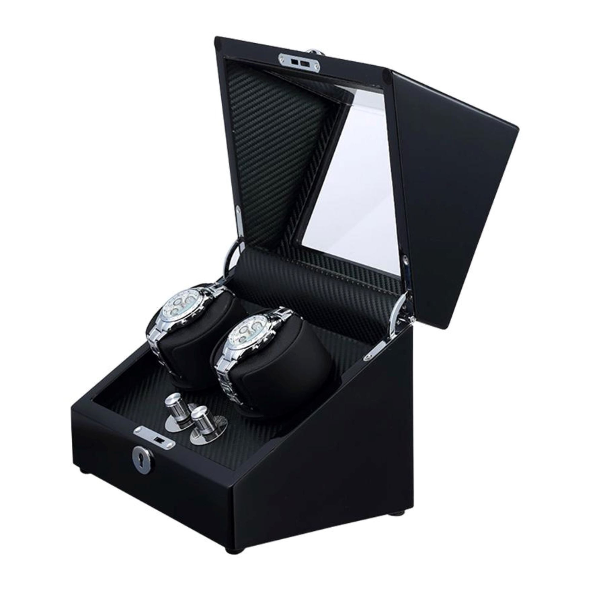 Seconds - Waratah Black Carbon Fibre Watch Winder Box for 2 Watches (K)