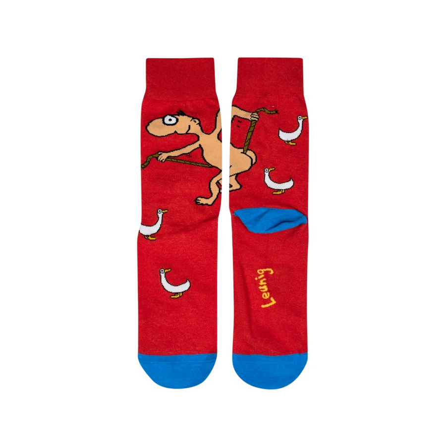 Michael Leunig Playful Man Red Socks