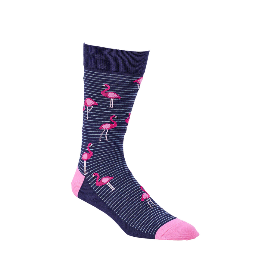 Mens Navy Flamingo Bamboo Sock