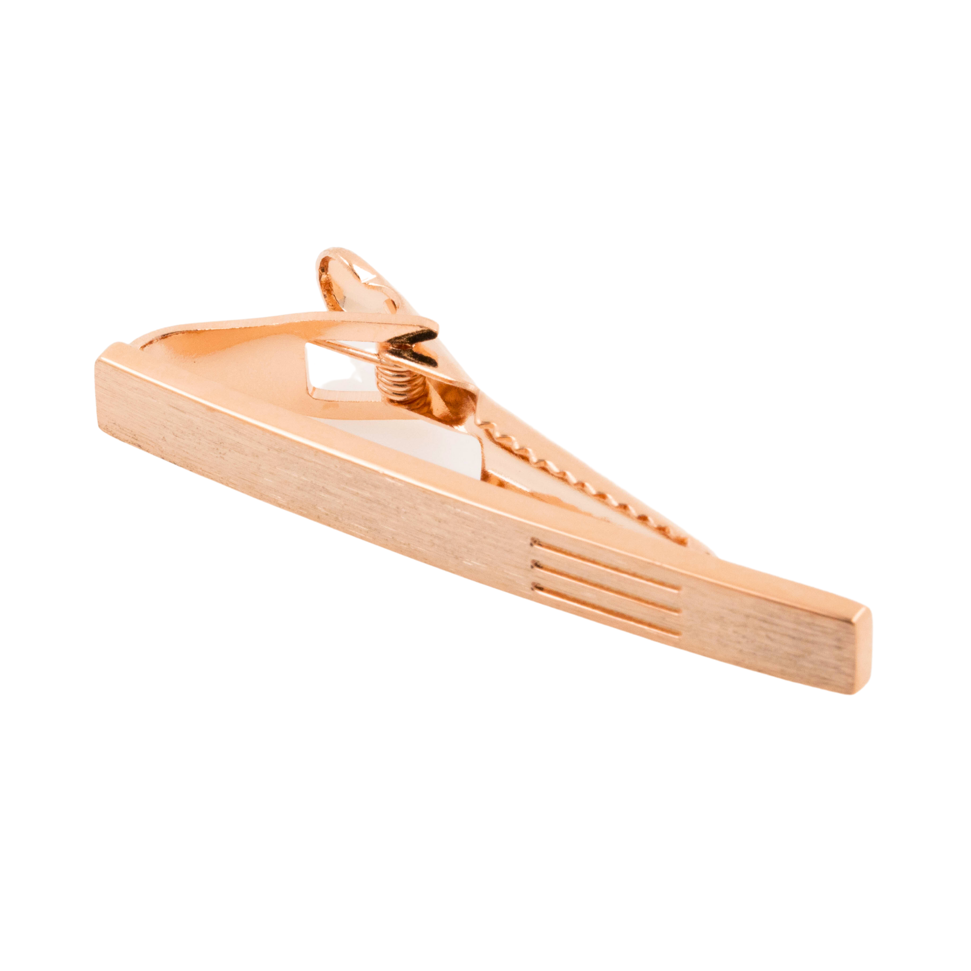 Brushed Rose Gold Tie Clip with Vertical lines
