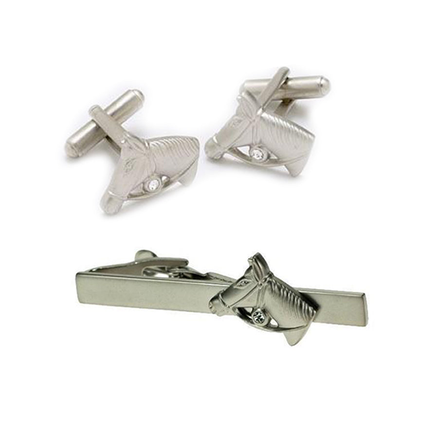 Horse Head Cufflinks & Tie Clip Set
