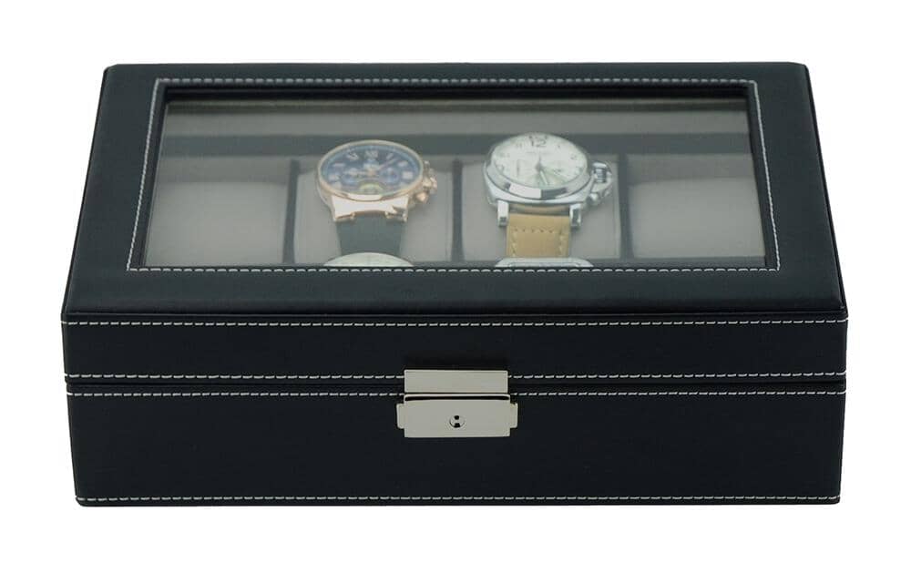 Black Leather Watch Box for 8 Watches Watch Boxes Clinks 