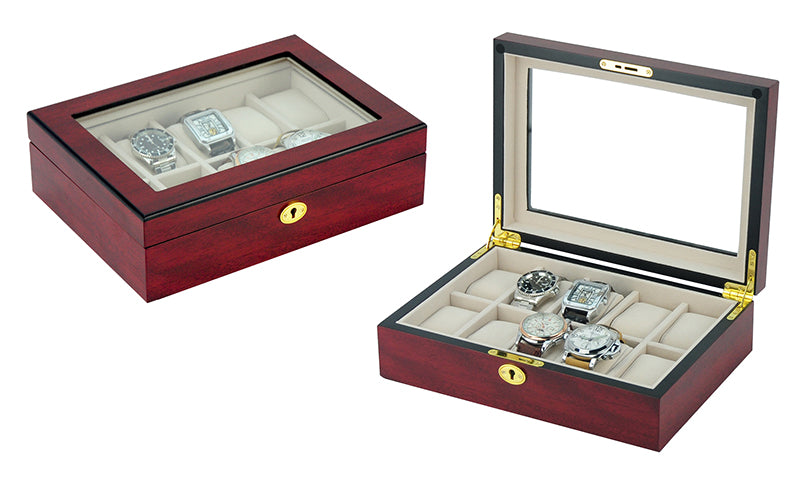 Cherry Wooden Watch Box, 10 Watch Box, Cuffed Watch Box, Clinks Australia Watch Box, Cherry Watch Boxes on Cuffed, Australia Watch Box, Watch Storage Box, Watch Display Box, 10 Slots Watch Box, Watch Boxes for 10, Cherry Watch Box, Wooden Watch Box, Cherry, Watch Boxes, CB5001, Clinks Australia