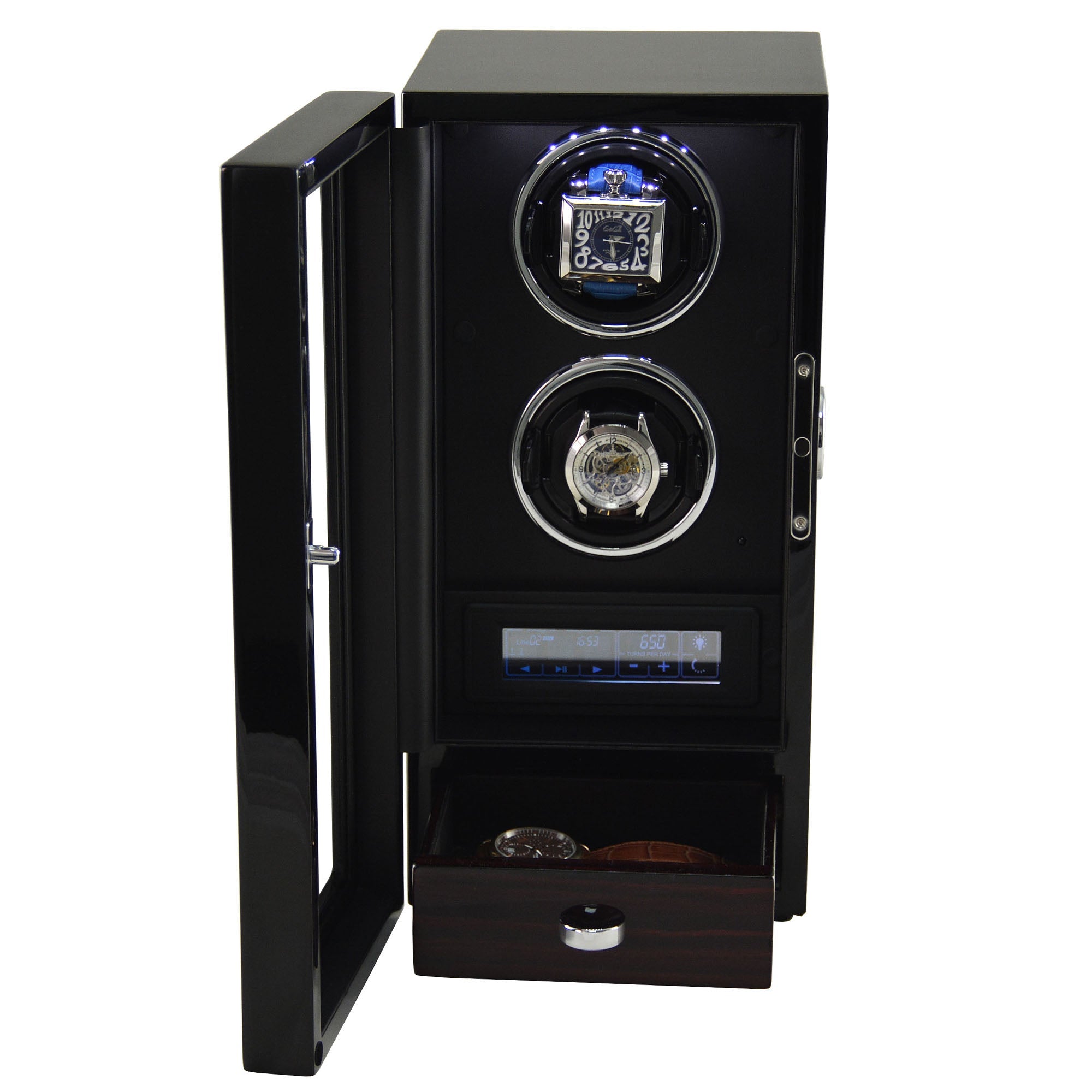 Yarra Duo Watch Winder + Drawer with Fingerprint Lock, Duo Watch Winder, Watch Winder Boxes, Black Watch Winder, Fingerprint Lock Watch Winder, Watch Winders, nogiftbox, CW0215, Clinks Australia