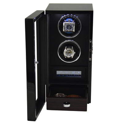 Yarra Duo Watch Winder + Drawer with Fingerprint Lock, Duo Watch Winder, Watch Winder Boxes, Black Watch Winder, Fingerprint Lock Watch Winder, Watch Winders, nogiftbox, CW0215, Clinks Australia