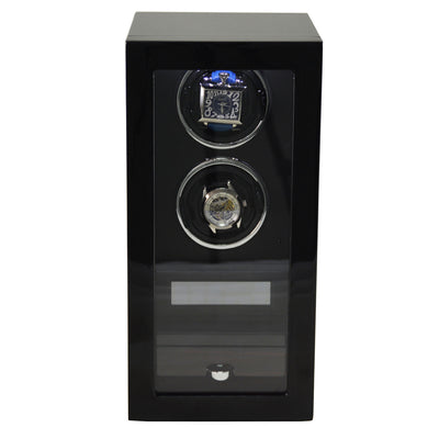 Yarra Duo Watch Winder + Drawer with Fingerprint Lock, Duo Watch Winder, Watch Winder Boxes, Black Watch Winder, Fingerprint Lock Watch Winder, Watch Winders, nogiftbox, CW0215, Clinks Australia