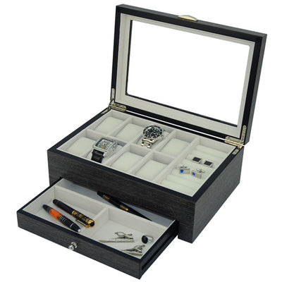 Ginko Wooden Cufflink Watch Box with a Drawer