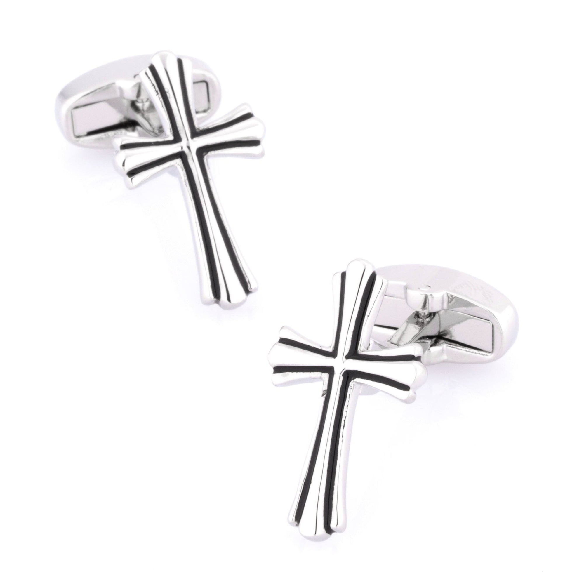 Fleurie Cross Silver & Black Enamel Cufflinks