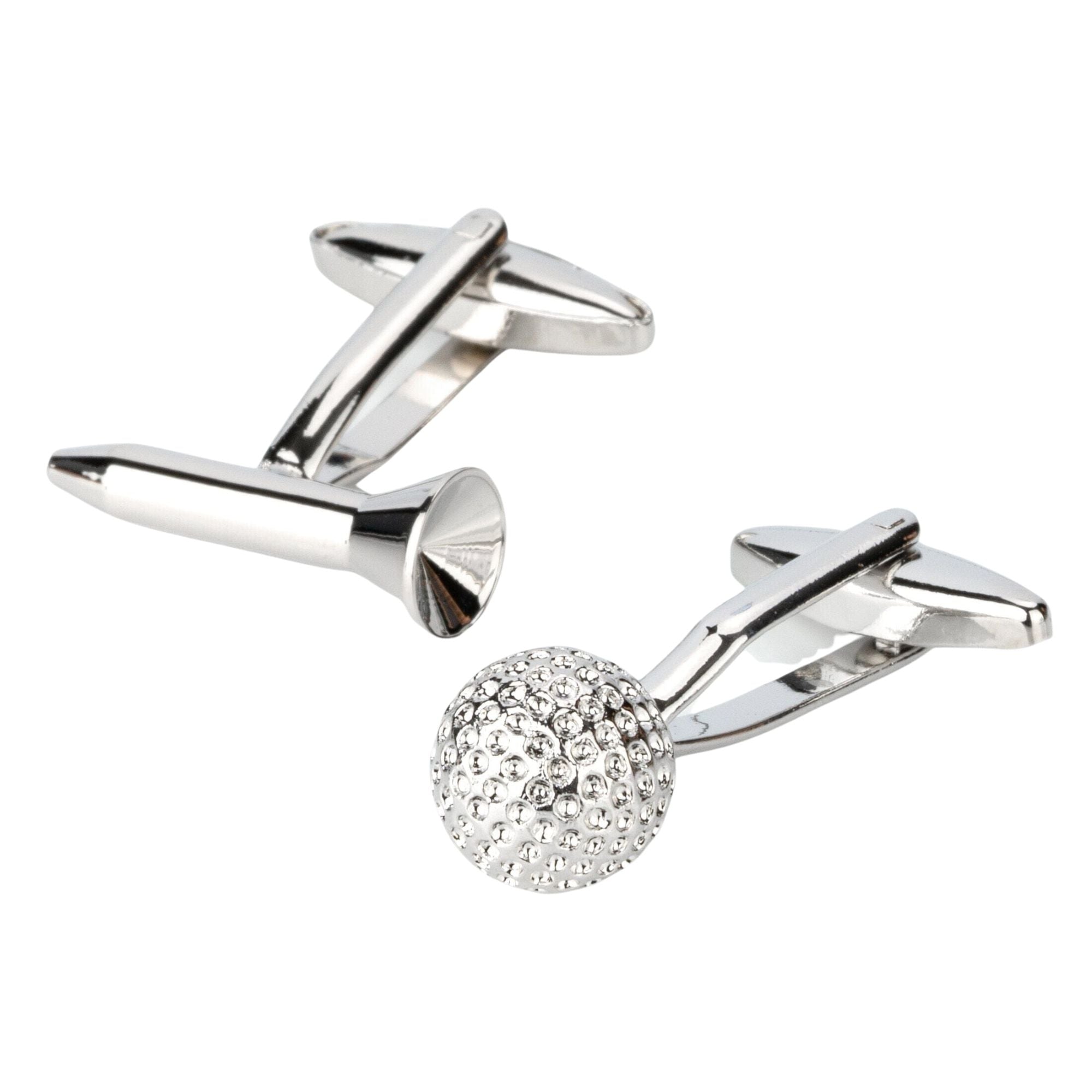 Golf Ball and Tee Silver Cufflinks