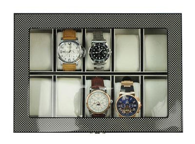 Carbon Fibre Wooden Watch Box, 10 Watch Box, Cuffed Watch Box, Clinks Australia Watch Box, Carbon Fibre Watch Boxes on Cuffed, Australia Watch Box, Watch Storage Box, Watch Display Box, 10 Slots Watch Box, Watch Boxes for 10, Wooden Watch Box, Carbon Fibre, Watch Boxes, CB5055, Clinks Australia