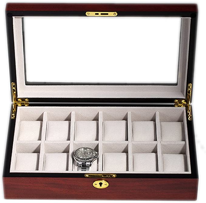 Cherry Wooden Watch Box, 12 Watch Box, Cuffed Watch Box, Clinks Australia Watch Box, Cherry Watch Boxes on Cuffed, Australia Watch Box, Watch Storage Box, Watch Display Box, 12 Slots Watch Box, Watch Boxes for 12, Cherry Watch Box, Wooden Watch Box, Cherry, Watch Boxes, CB5002, Clinks Australia
