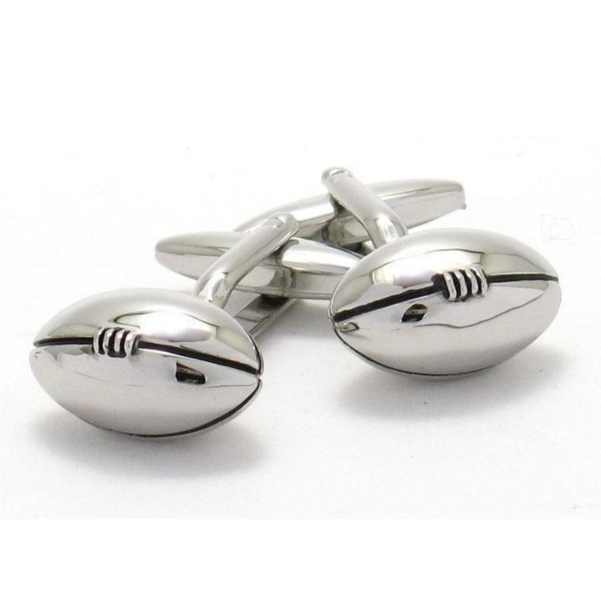 Footy / Rugby Football Silver Cufflinks & Tie Bar Set