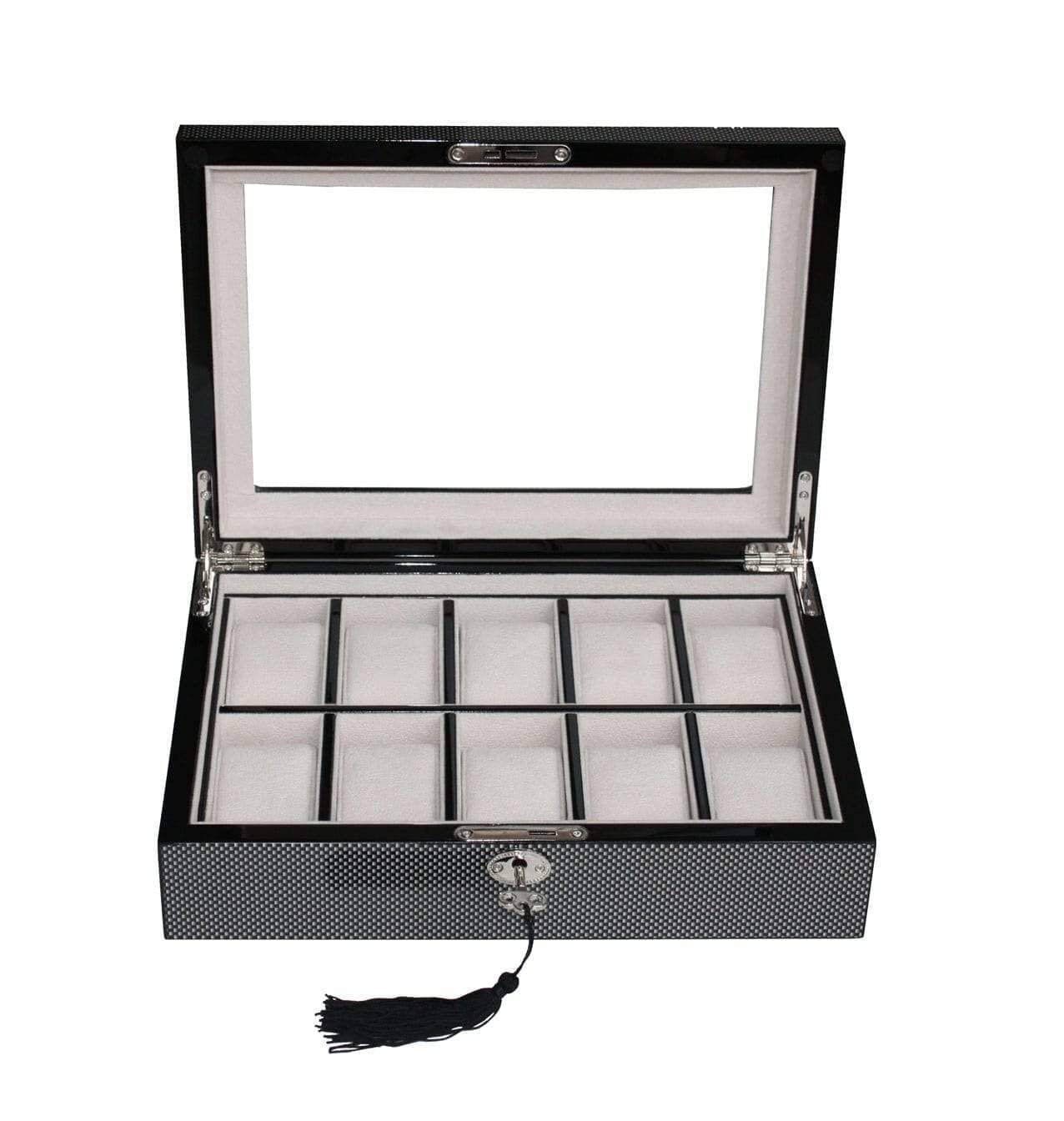 Carbon Fibre Wooden Watch Box for 10 Watches Watch Boxes Clinks 