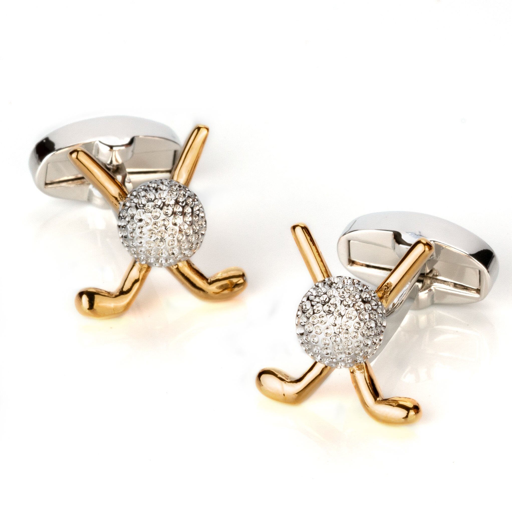 Silver and Gold Golf Club and Ball Cufflinks Novelty Cufflinks Clinks Australia 