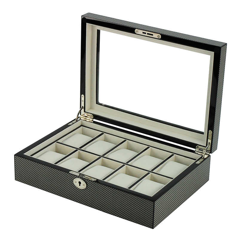 Carbon Fibre Wooden Watch Box, 10 Watch Box, Cuffed Watch Box, Clinks Australia Watch Box, Carbon Fibre Watch Boxes on Cuffed, Australia Watch Box, Watch Storage Box, Watch Display Box, 10 Slots Watch Box, Watch Boxes for 10, Wooden Watch Box, Carbon Fibre, Watch Boxes, CB5055, Clinks Australia
