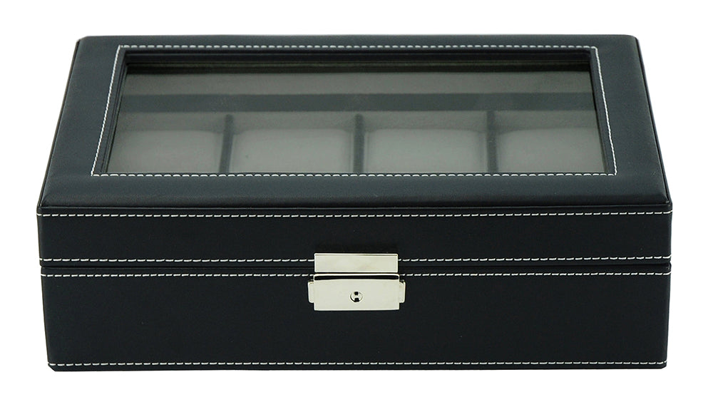 Black Leather Watch Box, 8 Watch Boxes, Cuffed Watch Box, Clink Australia Watch Box, Black Watch Boxes on Cuffed, Australia Watch Box, Watch Storage Box, Watch Display Box, 8 Slots Watch Box, Watch Box for 8, Black Watch Box, Black, Leather, Watch Boxes, Storage Boxes, CB5064, Clinks Australia