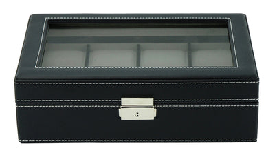 Black Leather Watch Box, 8 Watch Boxes, Cuffed Watch Box, Clink Australia Watch Box, Black Watch Boxes on Cuffed, Australia Watch Box, Watch Storage Box, Watch Display Box, 8 Slots Watch Box, Watch Box for 8, Black Watch Box, Black, Leather, Watch Boxes, Storage Boxes, CB5064, Clinks Australia